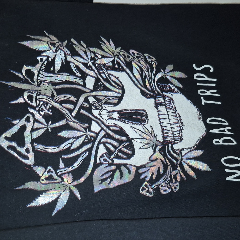Spencer's Black 'No Bad Trips' Holographic Tee